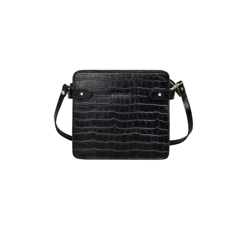 Neuville - Mini Mama  Leather Croco Crossbody Bag in Black